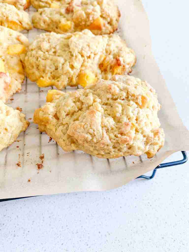 freshly baked sourdough peach scones