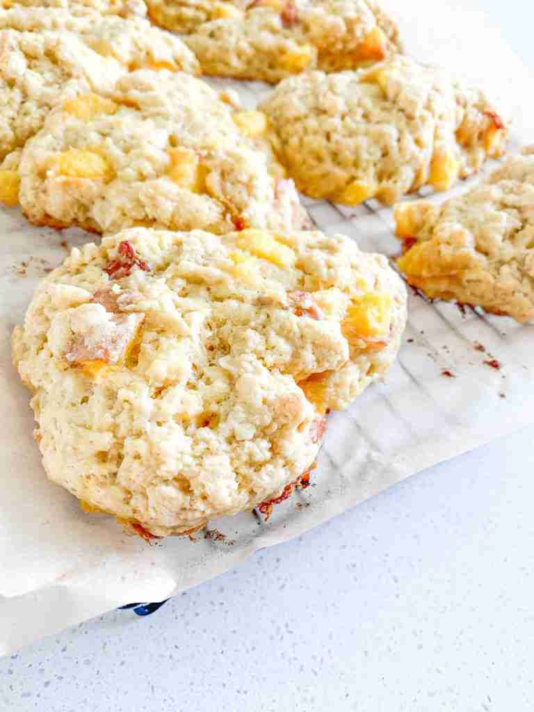 freshly baked sourdough peach scones