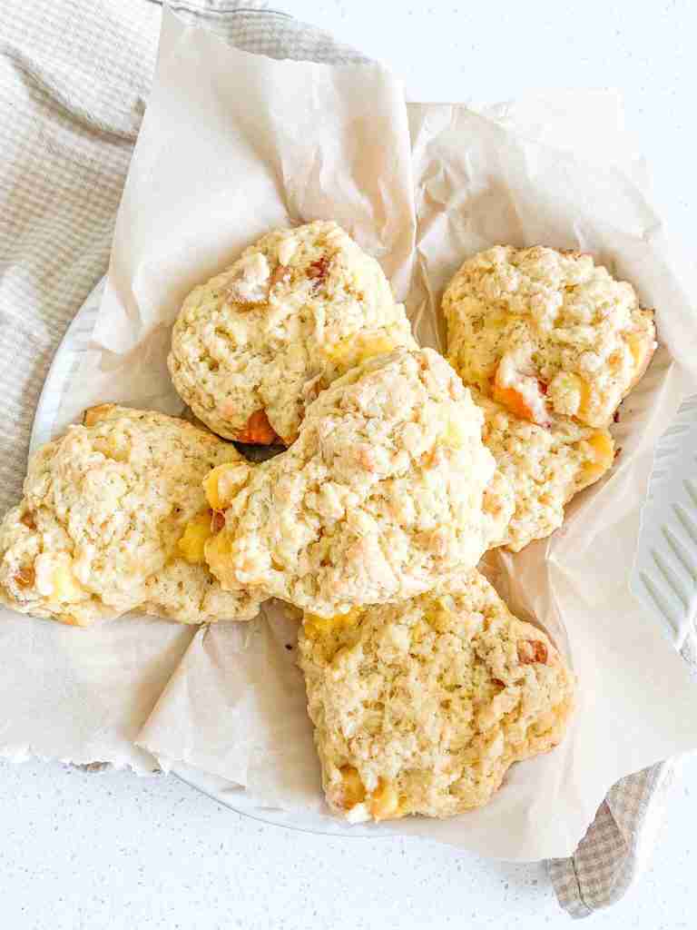 freshly baked sourdough peach scones