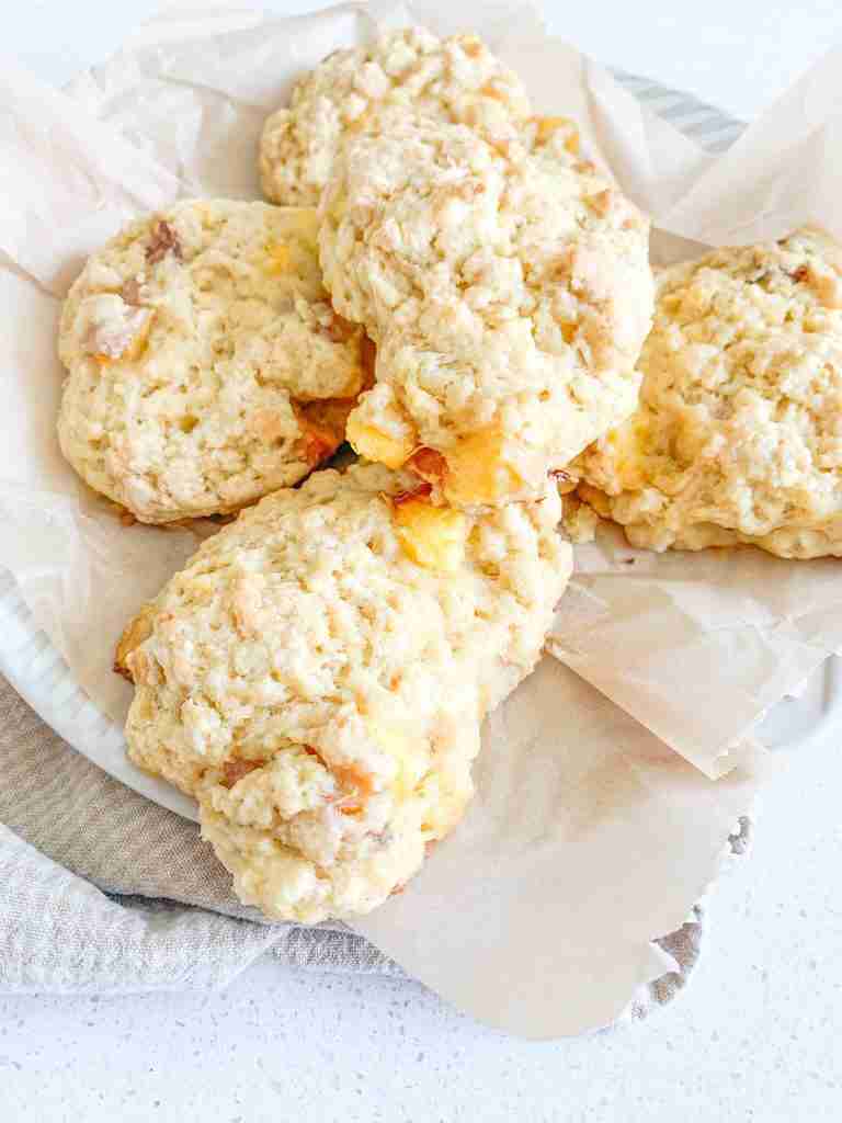freshly baked sourdough peach scones