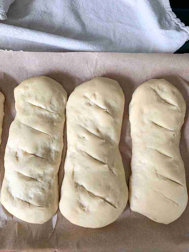 sliced dough ready for the oven