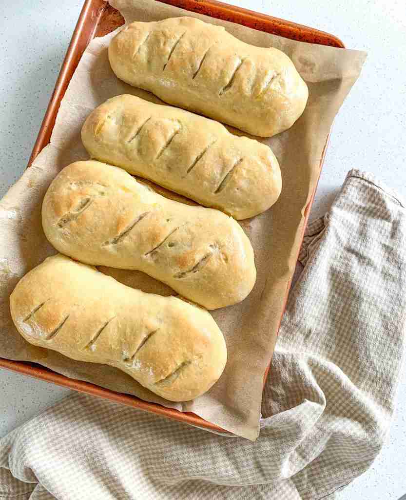 rolls on a sheet pan on the counter