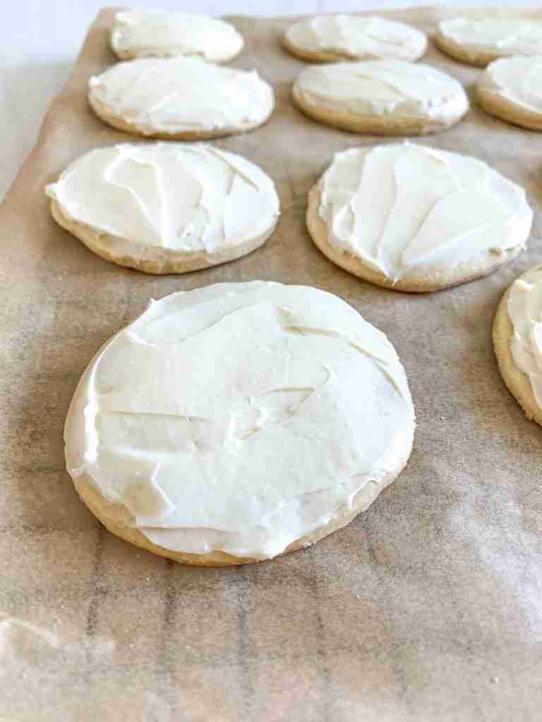 sheet of cookies on parchment