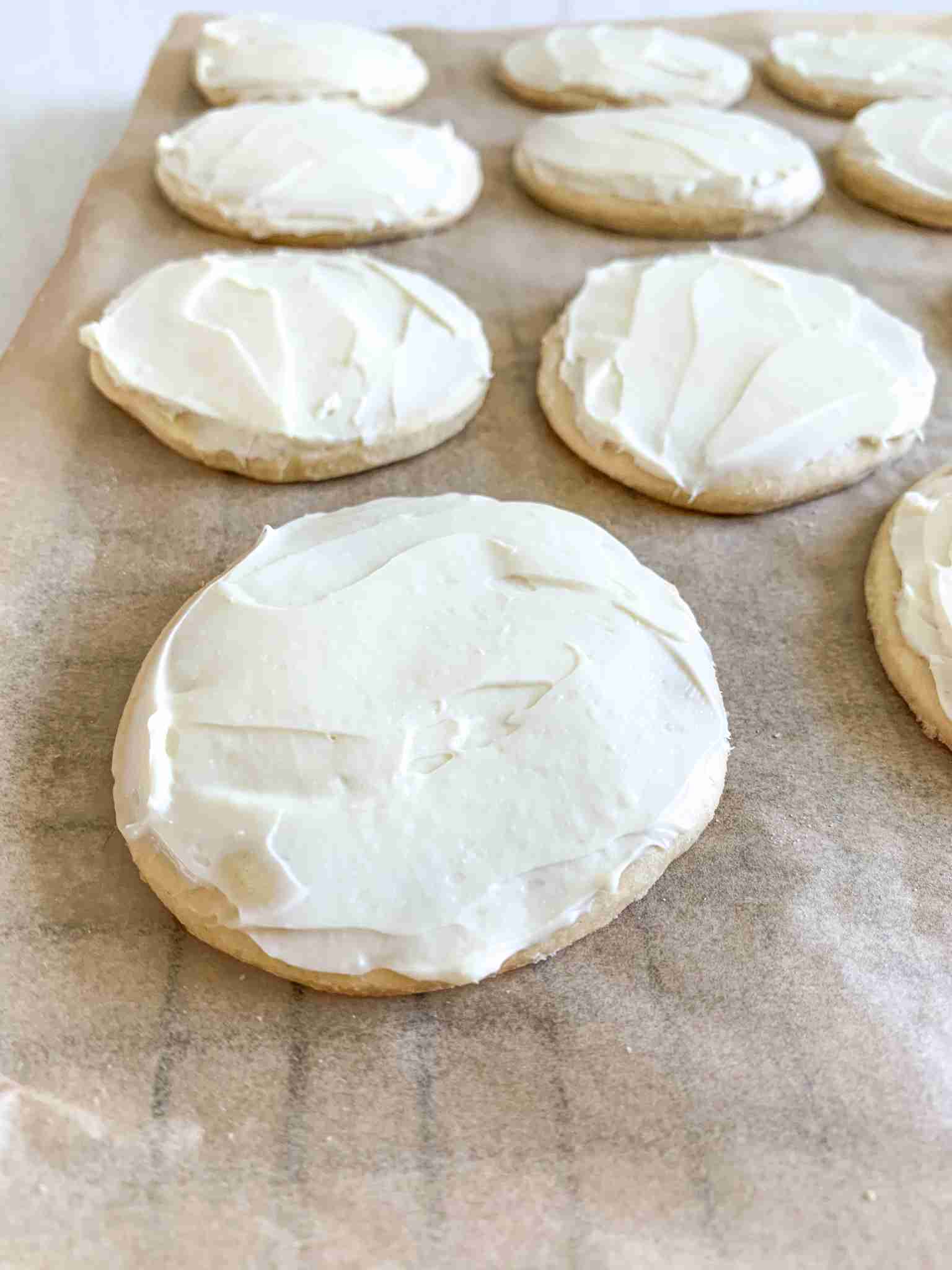 sheet of cookies on parchment