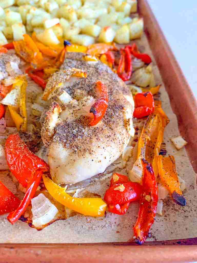 up close shot of chicken and peppers