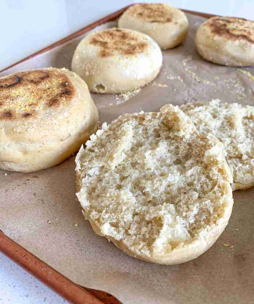 English muffin cut open so you can see inside