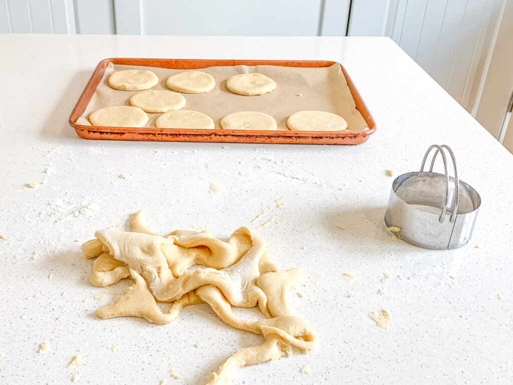 cutting our sourdough sugar cookies
