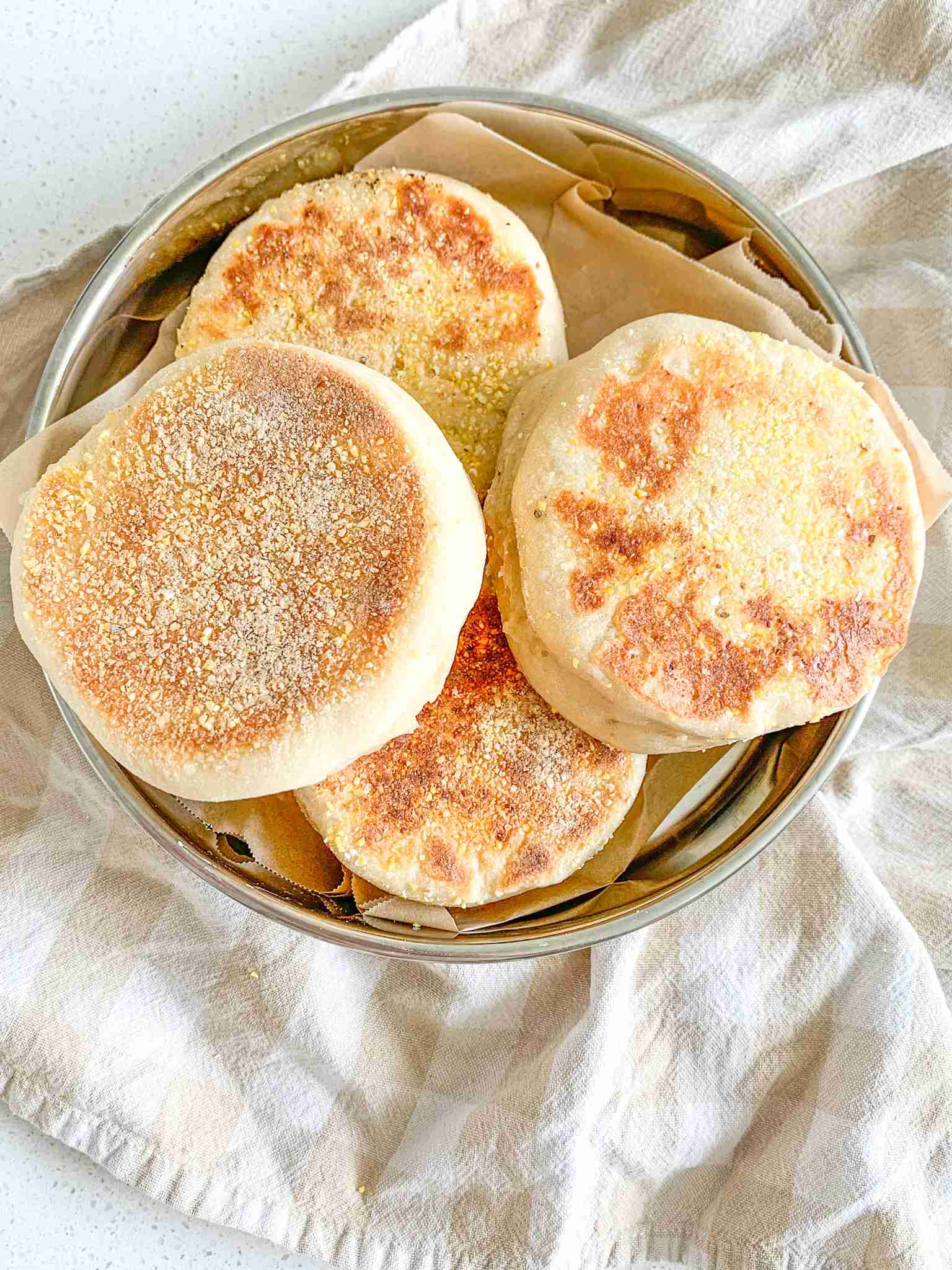 freshly baked sourdough english muffins