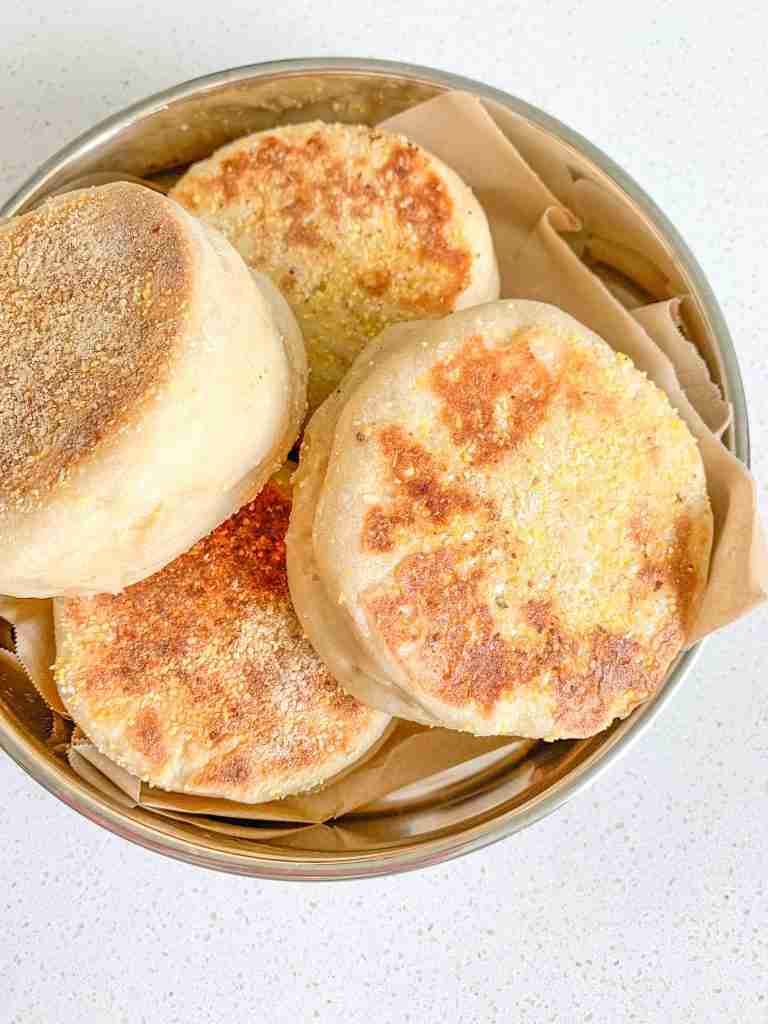 freshly baked sourdough english muffins