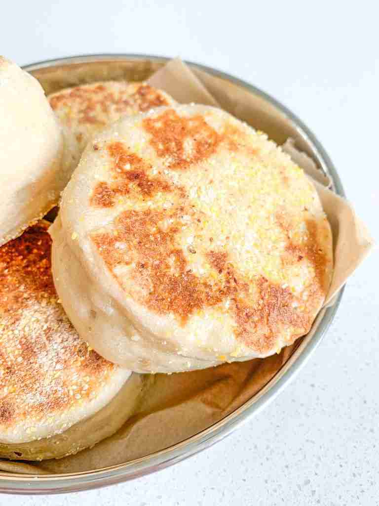 freshly baked sourdough english muffins