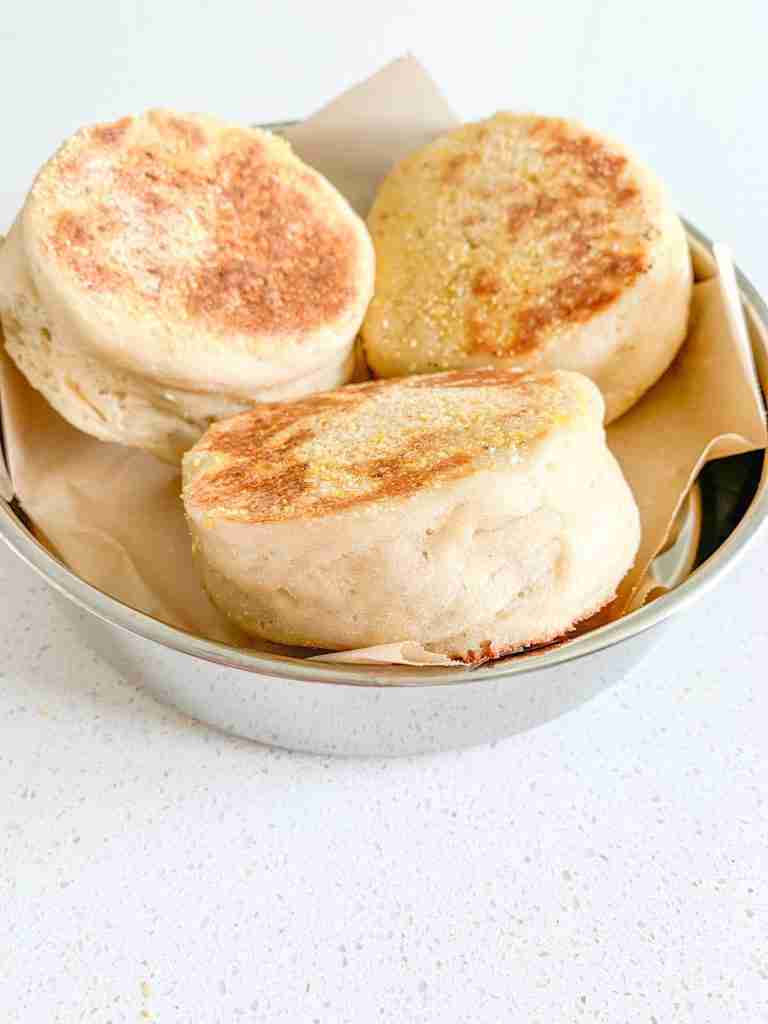 freshly baked sourdough english muffins
