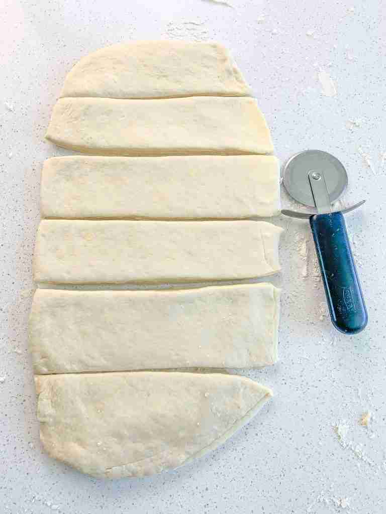 croissant dough cut into 6 strips