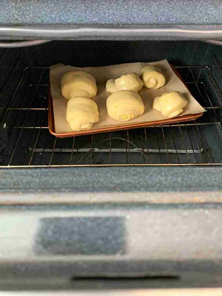 croissants baking in the oven
