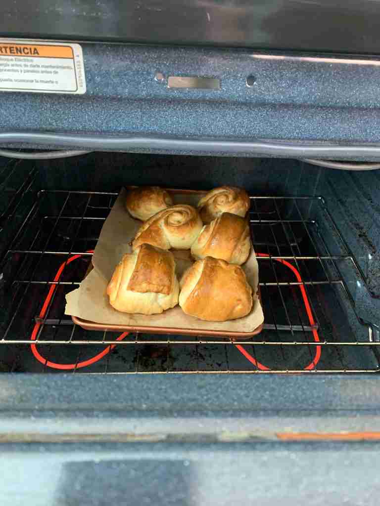 croissants turned half way through baking