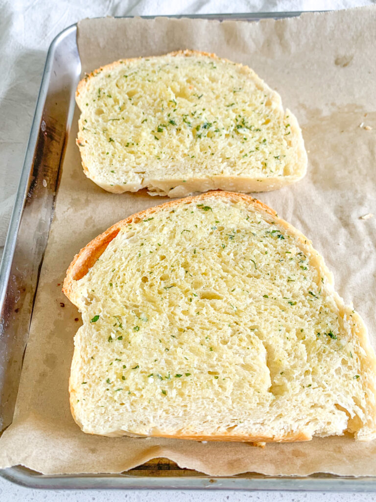 freshly baked sourdough garlic bread
