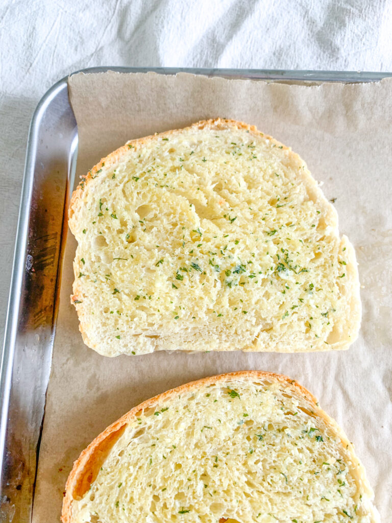 freshly baked sourdough garlic bread