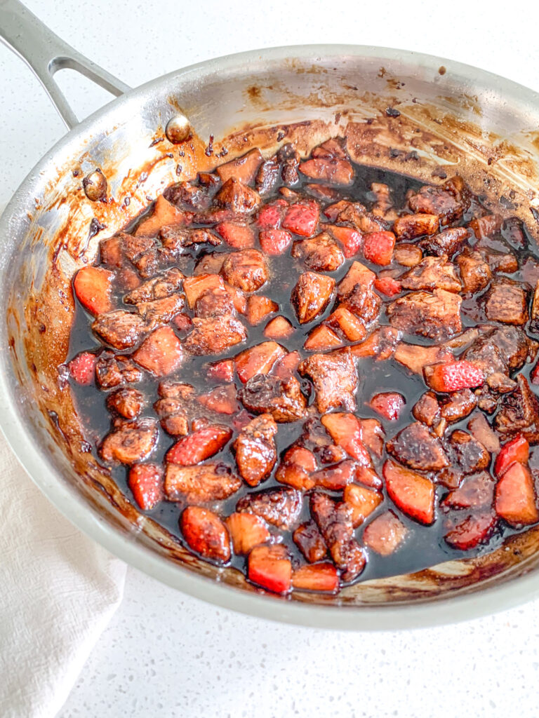 freshly made pan-seared balsamic strawberry chicken bites
