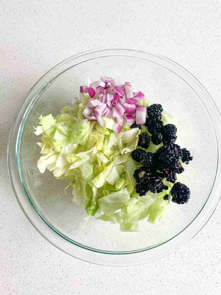 bowl with lettuce onion and berries