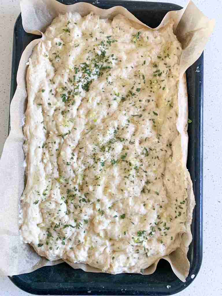 focaccia dough with garlic and parsley