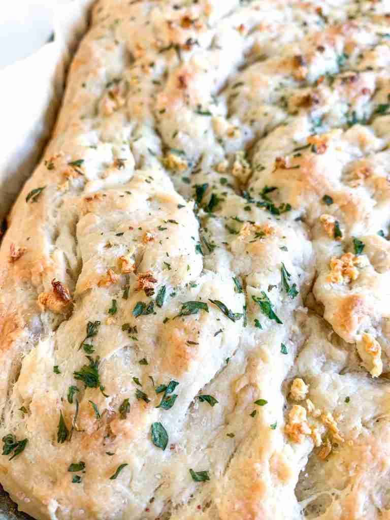 up close shot of focaccia