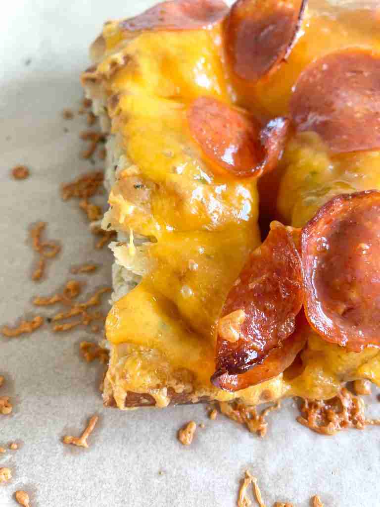 focaccia bread slices with pizza toppings