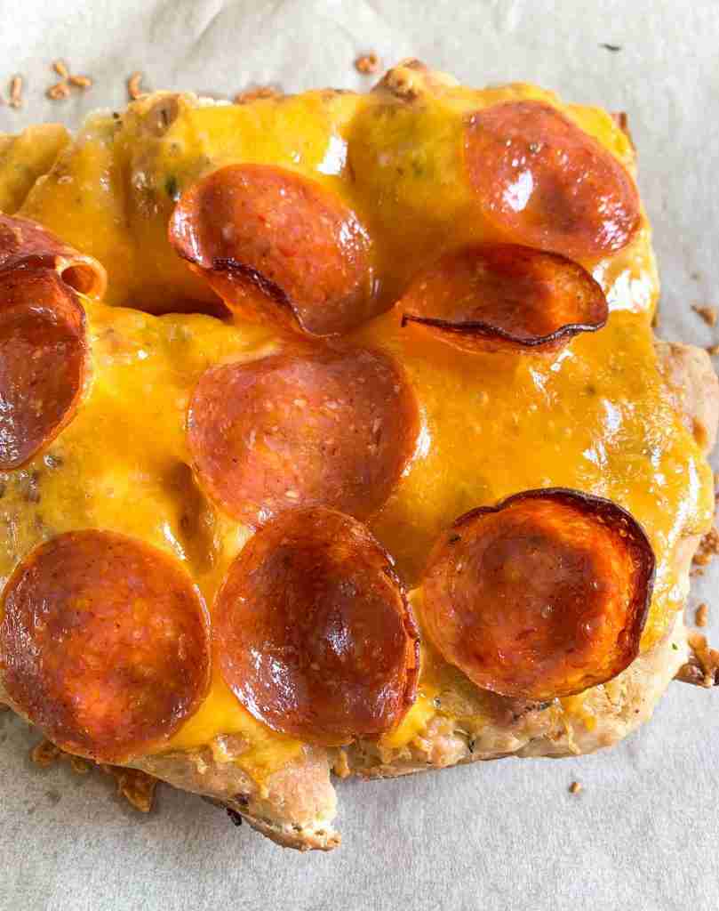 focaccia bread slices with pizza toppings