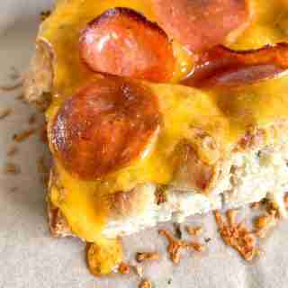 focaccia bread slices with pizza toppings