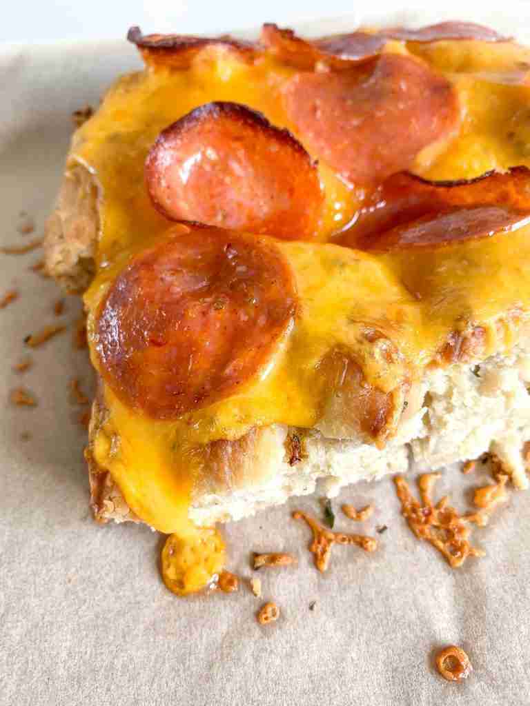 focaccia bread slices with pizza toppings