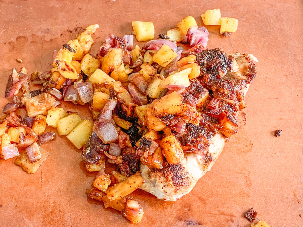 letting chipotle chicken pineapple taco meat rest after baking