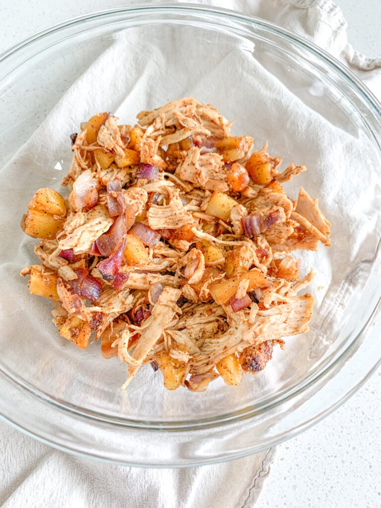 freshly baked and shredded chipotle chicken pineapple tacos