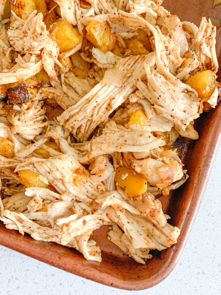 freshly baked mango chicken taco meat