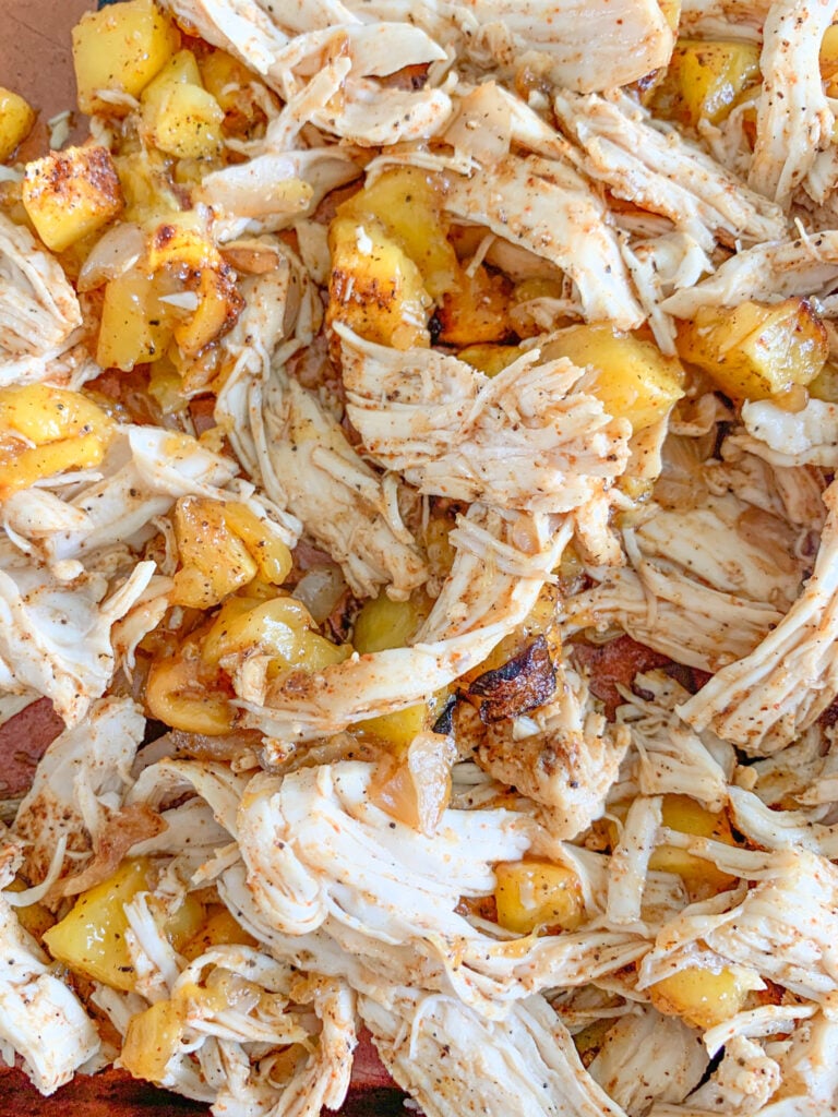 freshly baked mango chicken taco meat