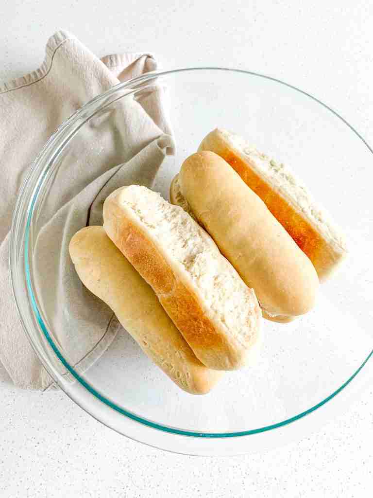 freshly baked sourdough hot dog buns