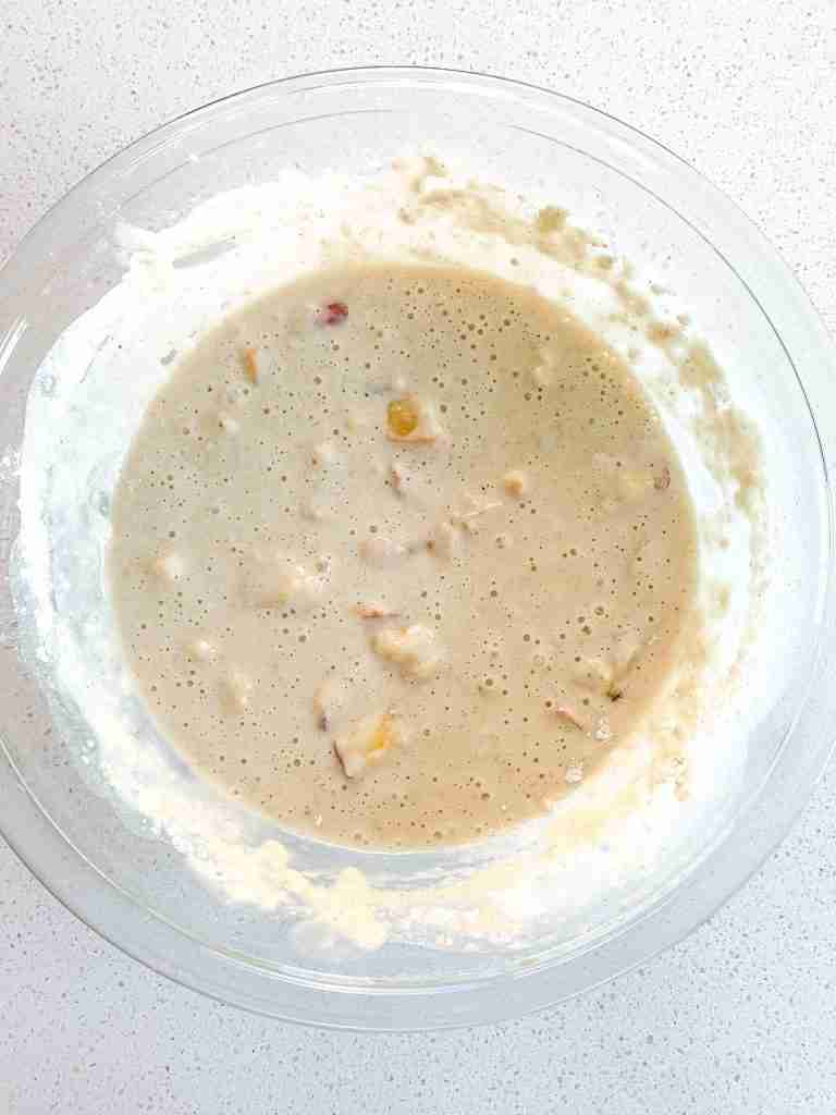 dry ingredients mixed into waffle batter