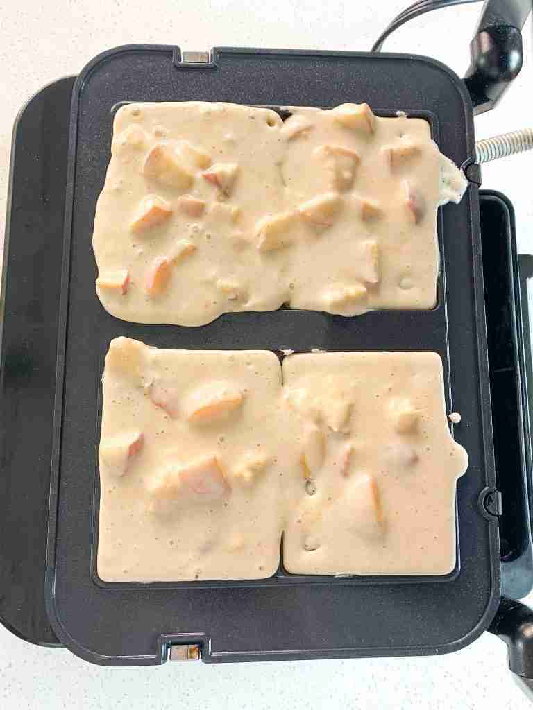 batter poured into waffle maker