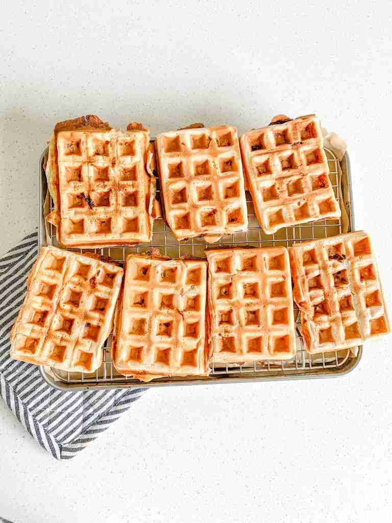 freshly made sourdough peach waffles