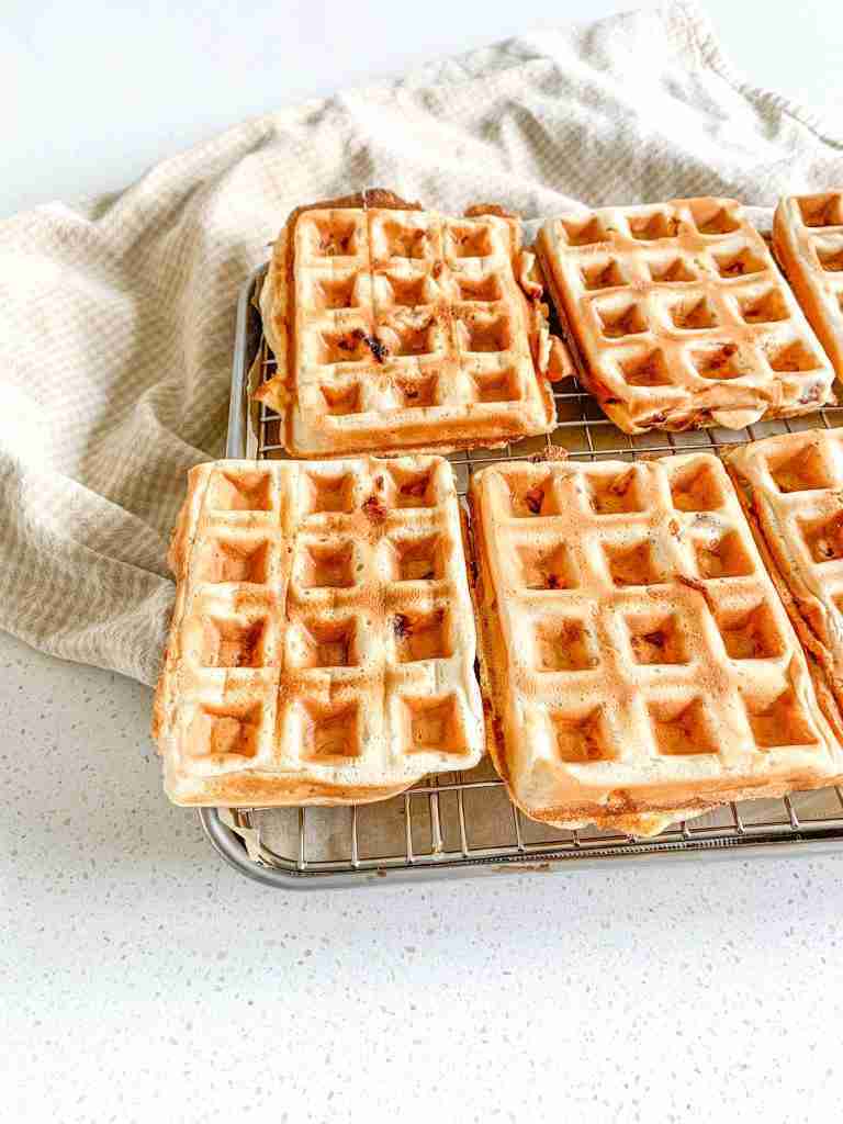 freshly made sourdough peach waffles