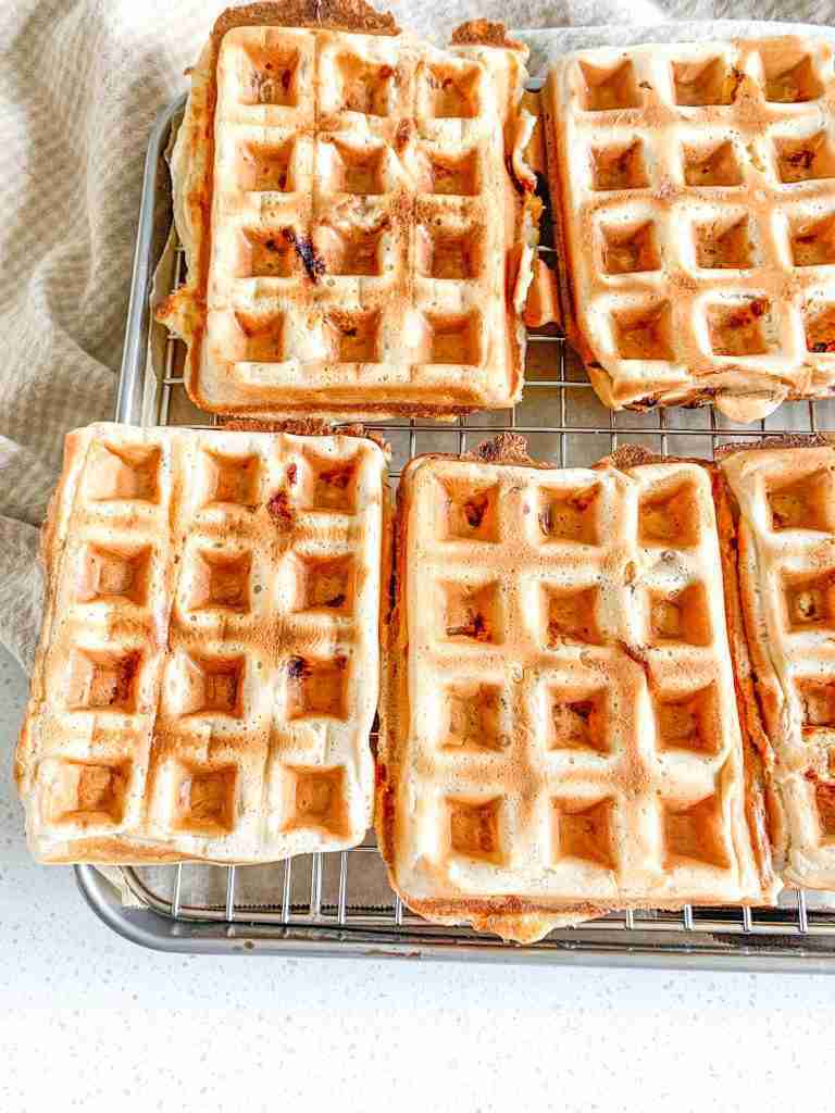 freshly made sourdough peach waffles