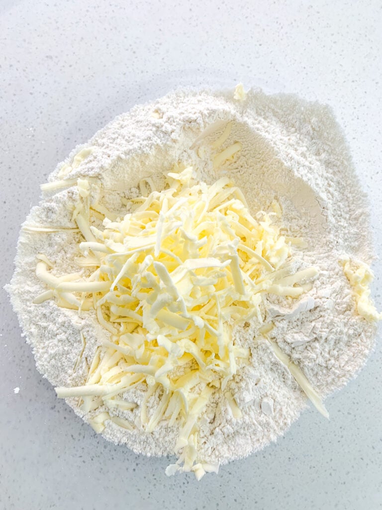 grated butter in flour for crescent rolls