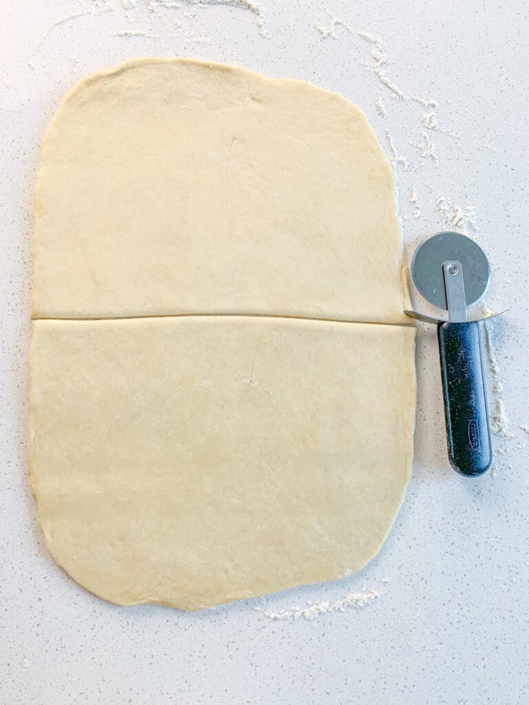 slicing the crescent roll dough