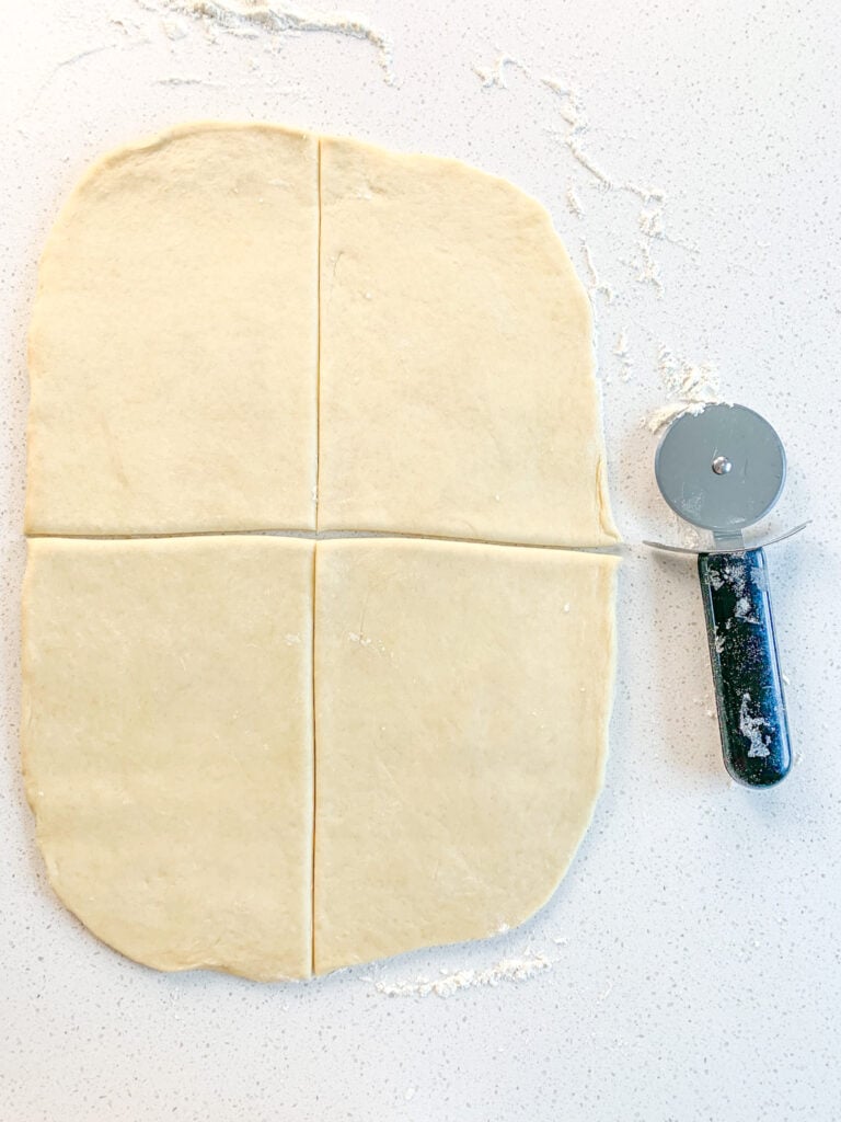 slicing the crescent roll dough