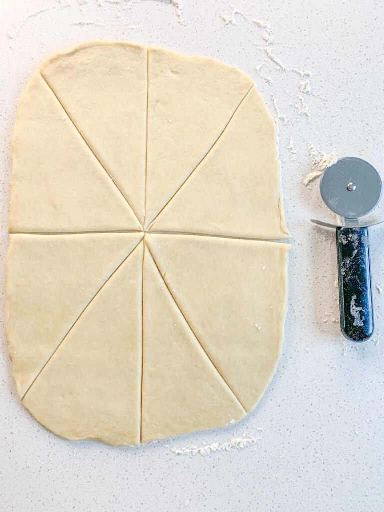 slicing the crescent roll dough