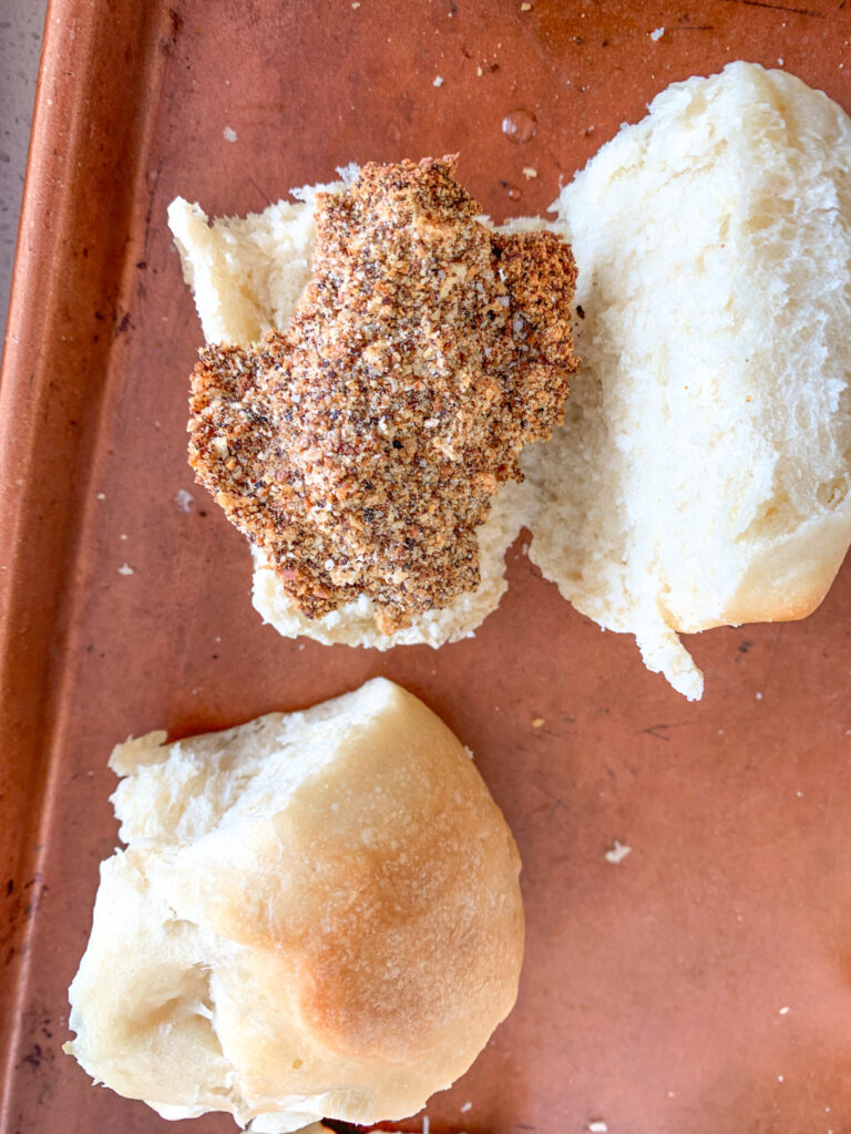 chicken added to mini sourdough rolls