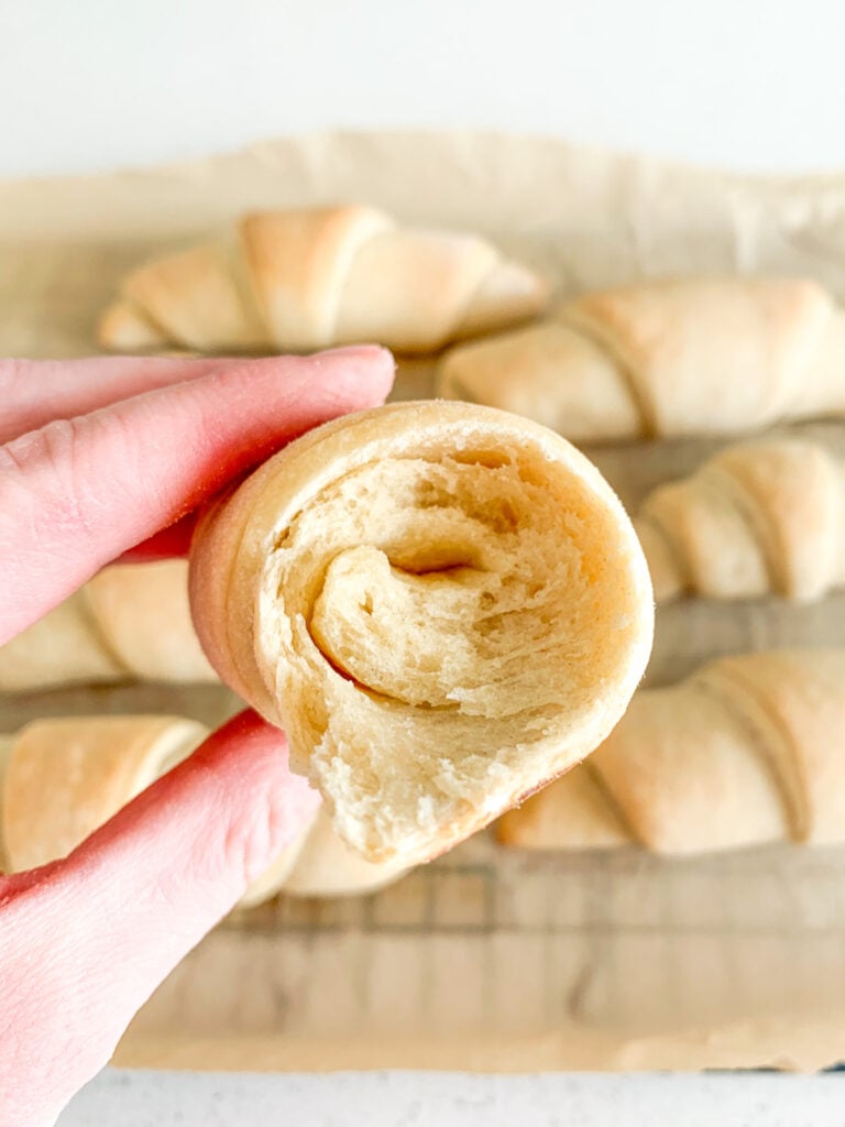 freshly baked sourdough crescent rolls