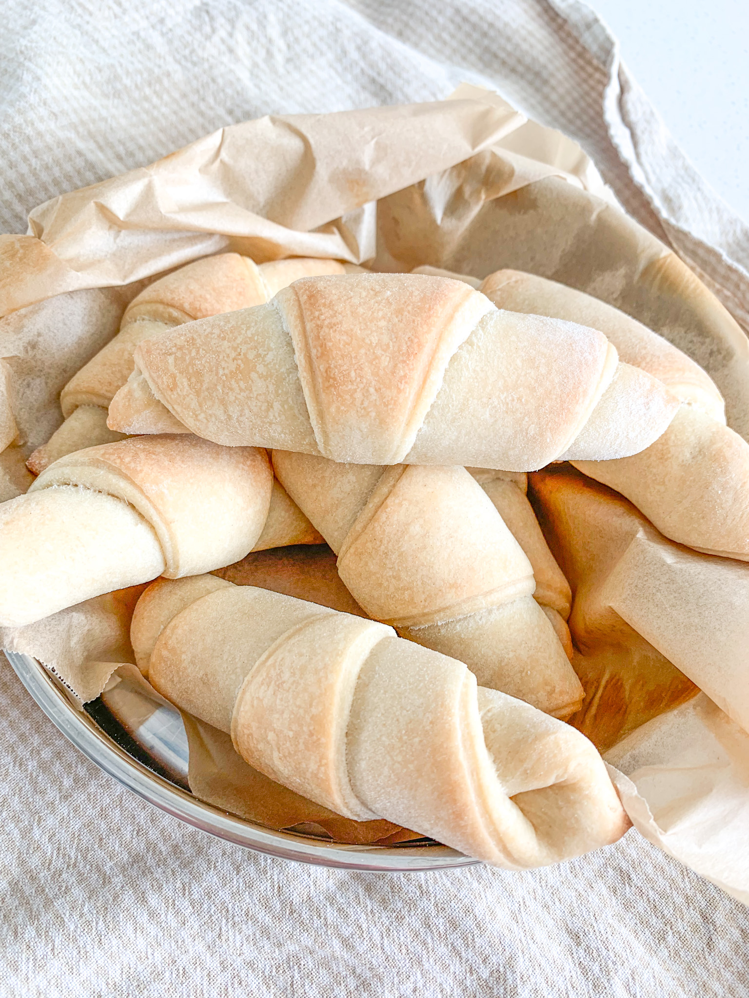 freshly baked sourdough crescent rolls