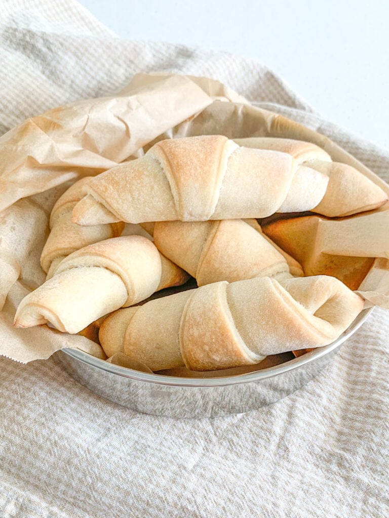 freshly baked sourdough crescent rolls