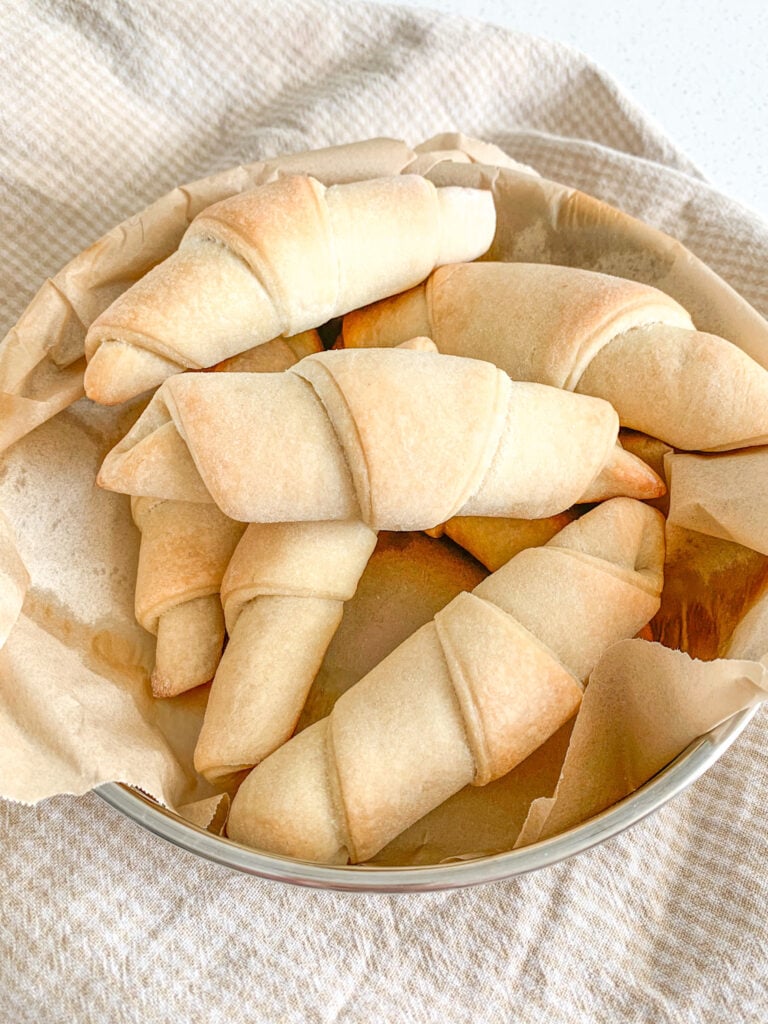 freshly baked sourdough crescent rolls