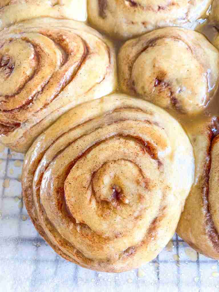 wire rack full of sourdough honey buns