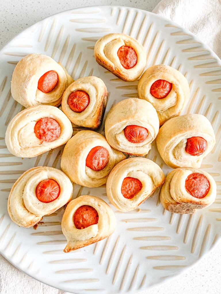 freshly baked mini sourdough pigs in a blanket