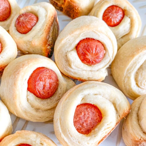 freshly baked mini sourdough pigs in a blanket